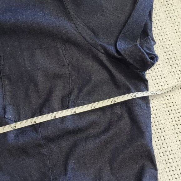 New York & Company Vintage Stretch Sz L Blue Jean Button Down Blouse with Pocket - Picture 8 of 9
